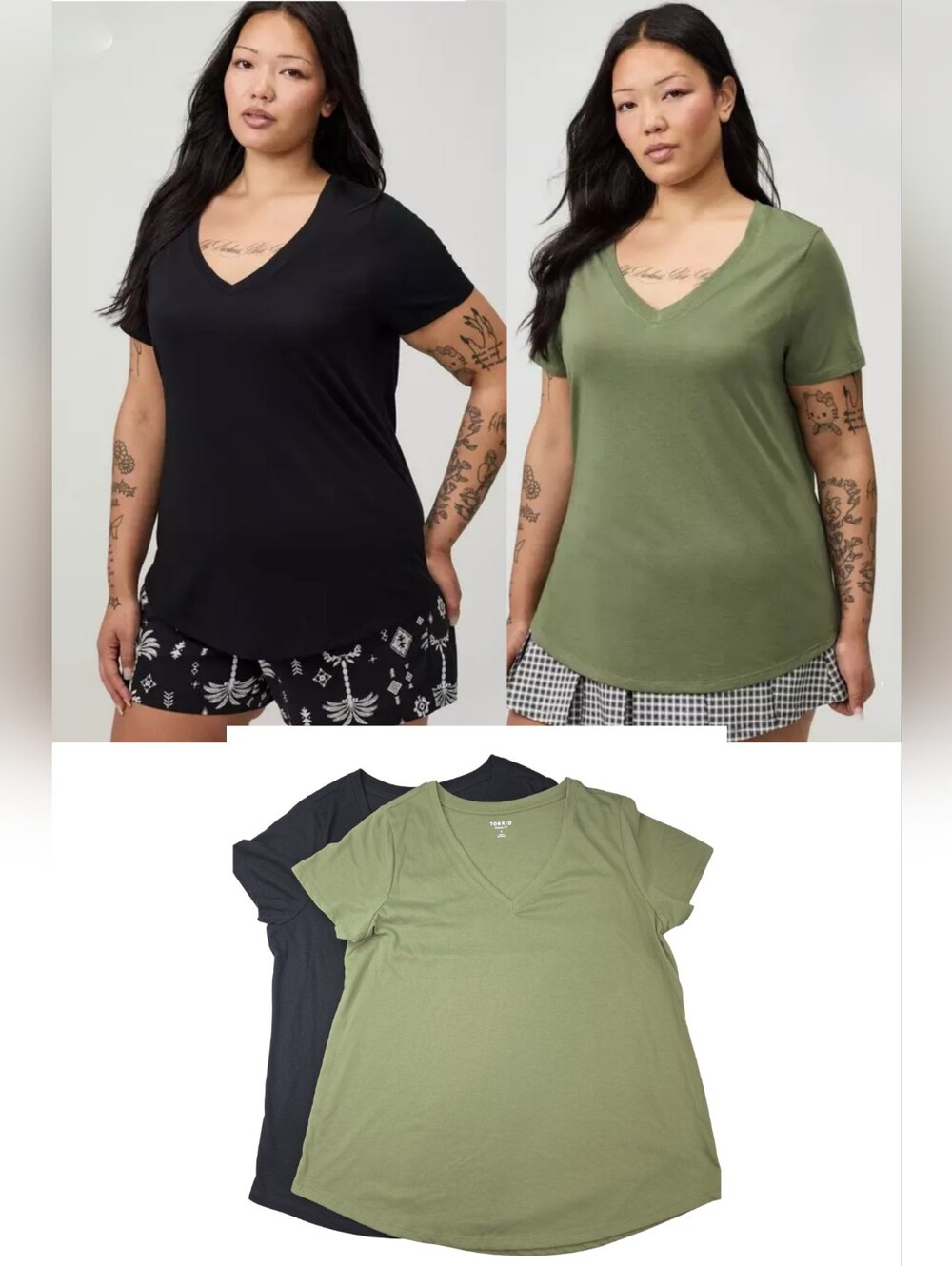 2 Tees Torrid 1 Classic V-Neck Black & Olive 3939-e